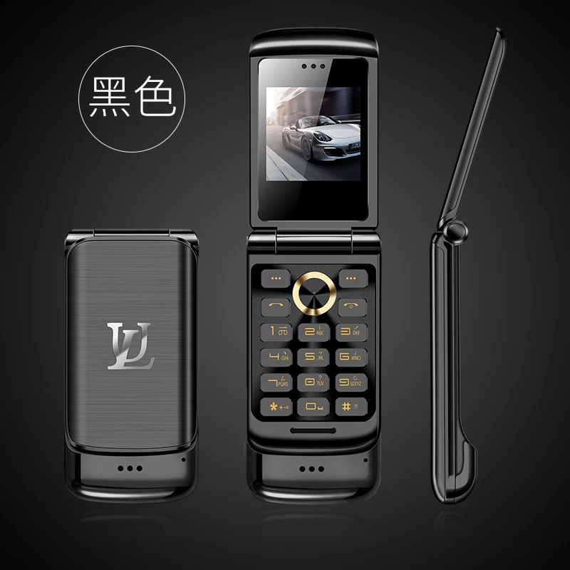 Black Ulcool V9 1,54 ''металлический корпус флип телефон маленький экран Bluetooth Dialer FM радио анти-потеря супер мини мобильный телефон - Цвет: Black
