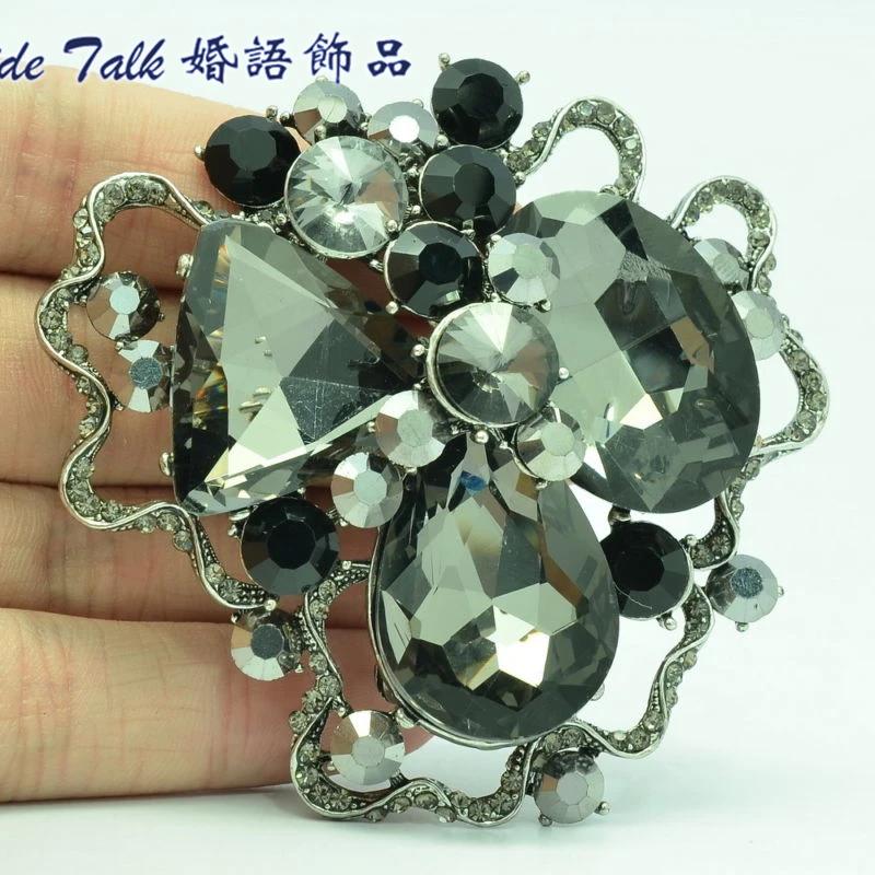 Модные Броши Стразы с кристаллами броши черным цветком булавки для женщин