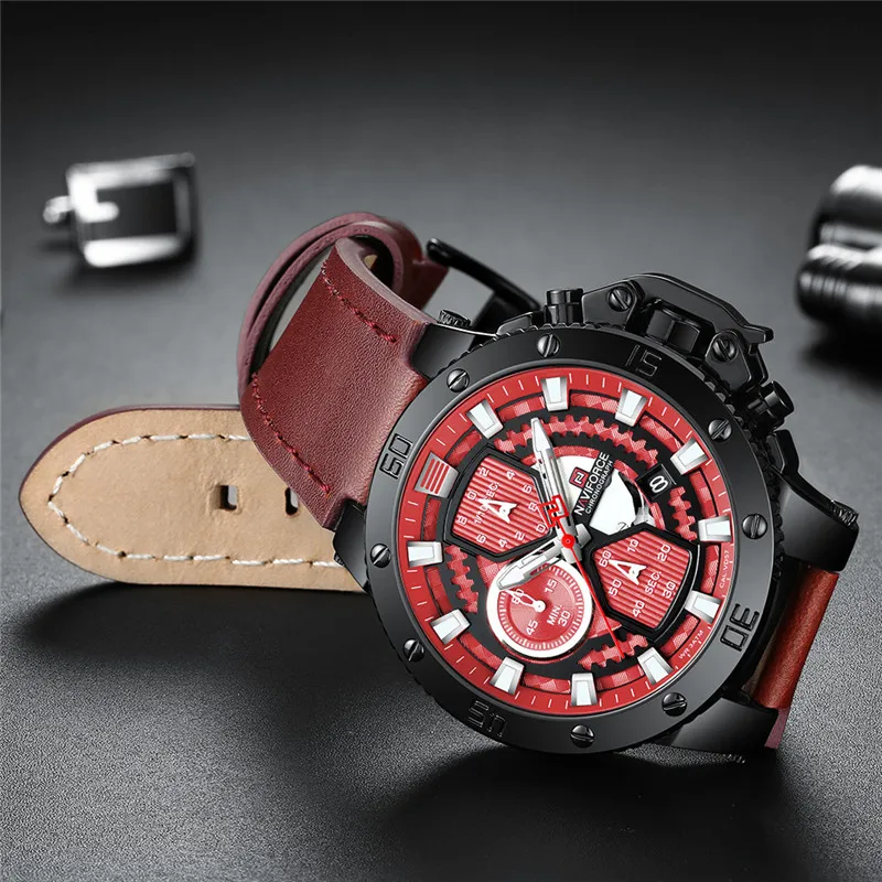 Relogio Masculino NAVIFORCE мужские часы Топ бренд Роскошный Спортивный Хронограф военные армейские наручные кожаные