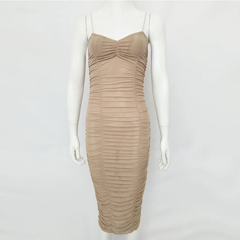 Skitzyou Лето Bodycon Midi Сетчатое платье Тонкий спинки Спагетти ремень Для женщин