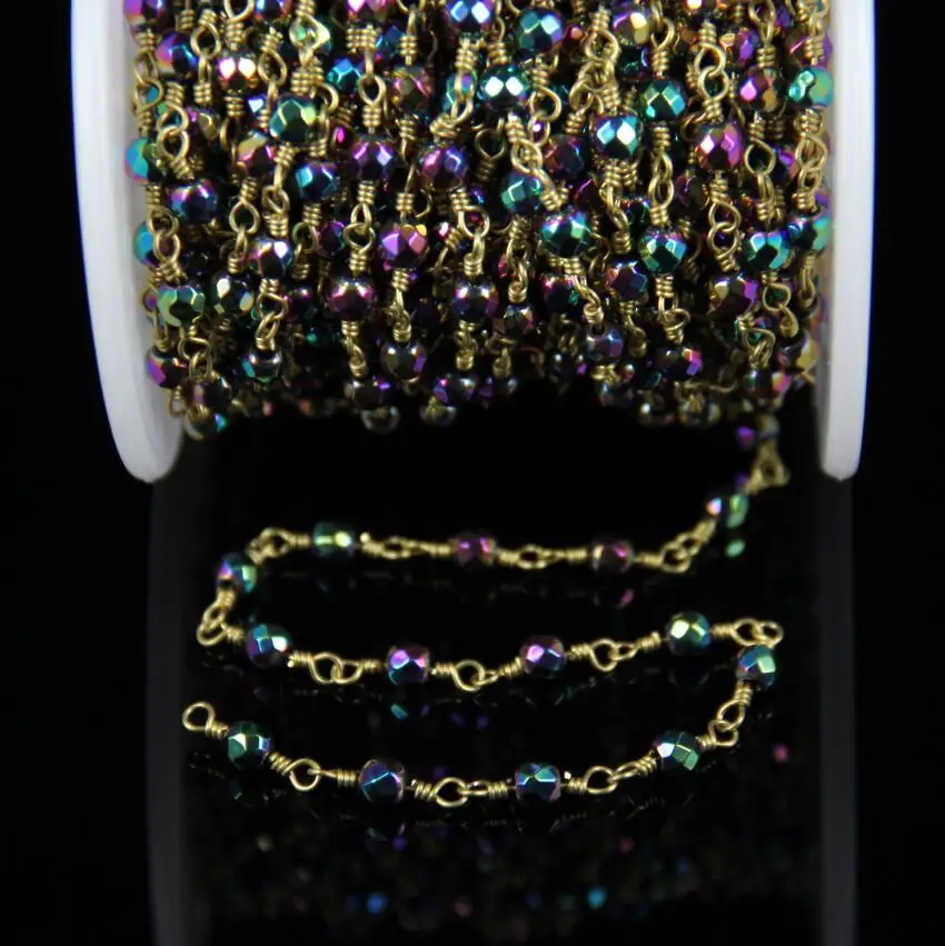 Faceted Round Iron Pyrite Beads Chains 4mm Rainbow Titanium Plated Wire Wrapped Golden Links Bracelets | Украшения и аксессуары
