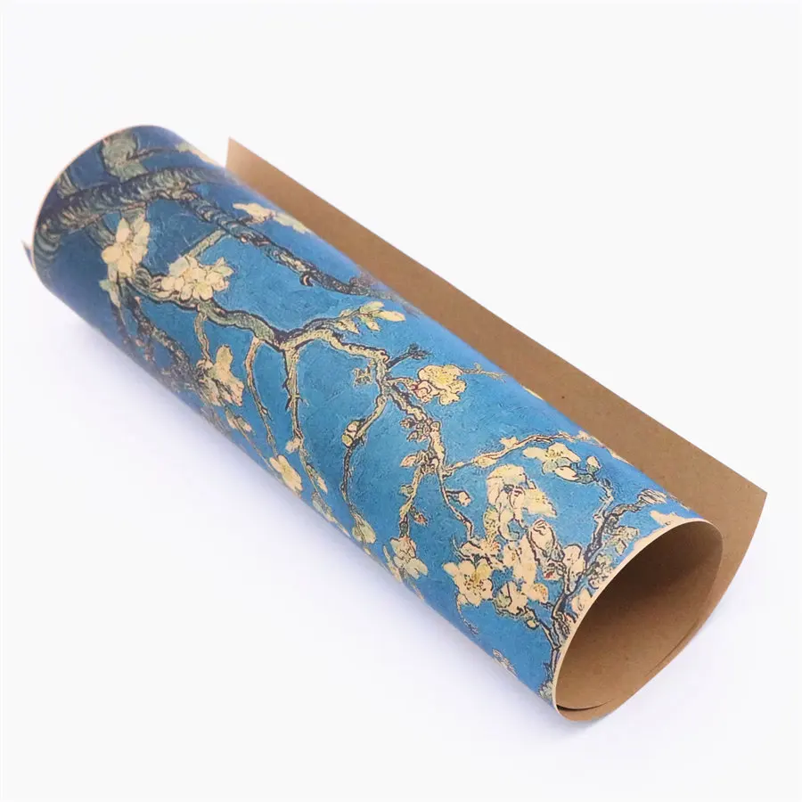 Ветви с цветущим миндалем знаменитая картина Ван Гога ретро постер из крафт-бумаги на стену наклейка 42x30 см.