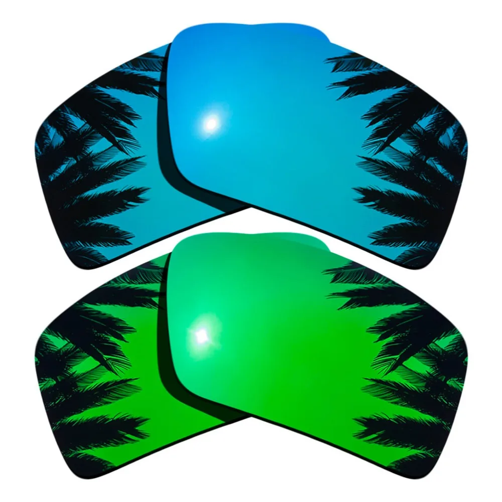 (Ice Blue Mirrored Coating+Green Mirrored Coating) 2-Pairs Polarized Replacement Lenses for Eyepatch 2 100% UVA & UVB Protection