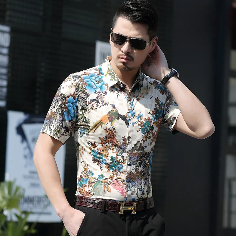 Batmo 2017 new arrival summer cotton printed casual Short slevees shirt men fashion men's plus-size M to 7XL 6923 | Мужская одежда