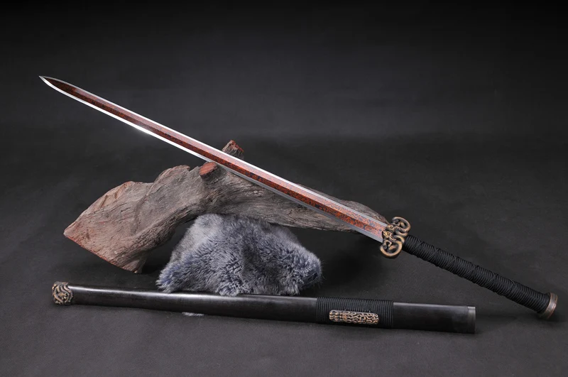 Ретро Китайский меч династии Хань полностью ручной работы дамасский сложенный