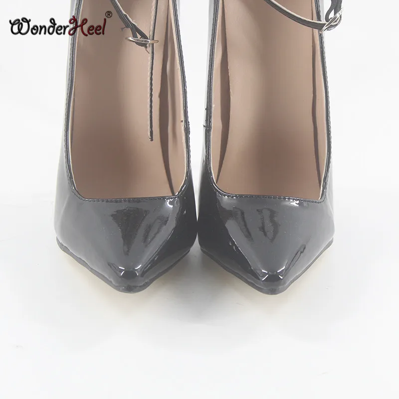 Wonderheel/Высокий каблук 18 см металлическом каблуке из лакированной кожи " каблук пикантные туфли для фетиша с ремешками на лодыжках с острым носком пикантные женские туфли-лодочки