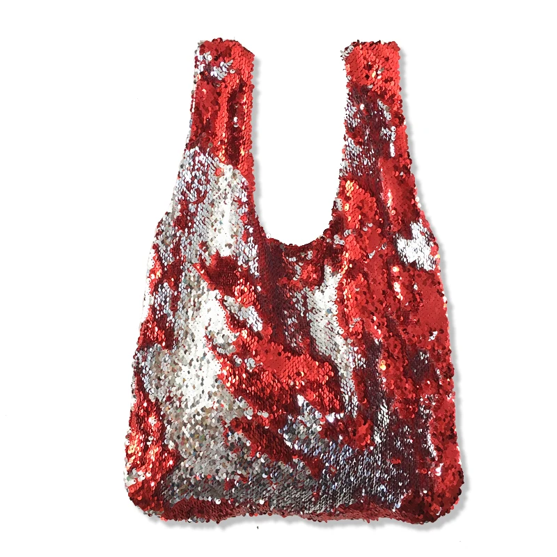 Оригинальная маленькая сумка ручной работы с блестками красная серебристая