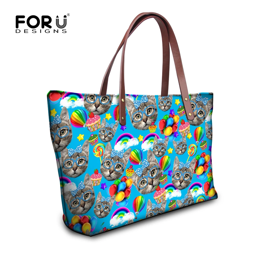 FORUDESIGNS/милая сумка с принтом кота сумки через плечо для женщин известные бренды