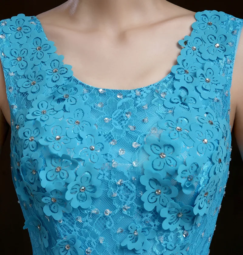 Blue Lace Wedding Dresses Puffy Princess Bridal Gowns Sleeveless Crystals Vestido De Noiva 2017 Custom Made Dress On Sale | Свадьбы и
