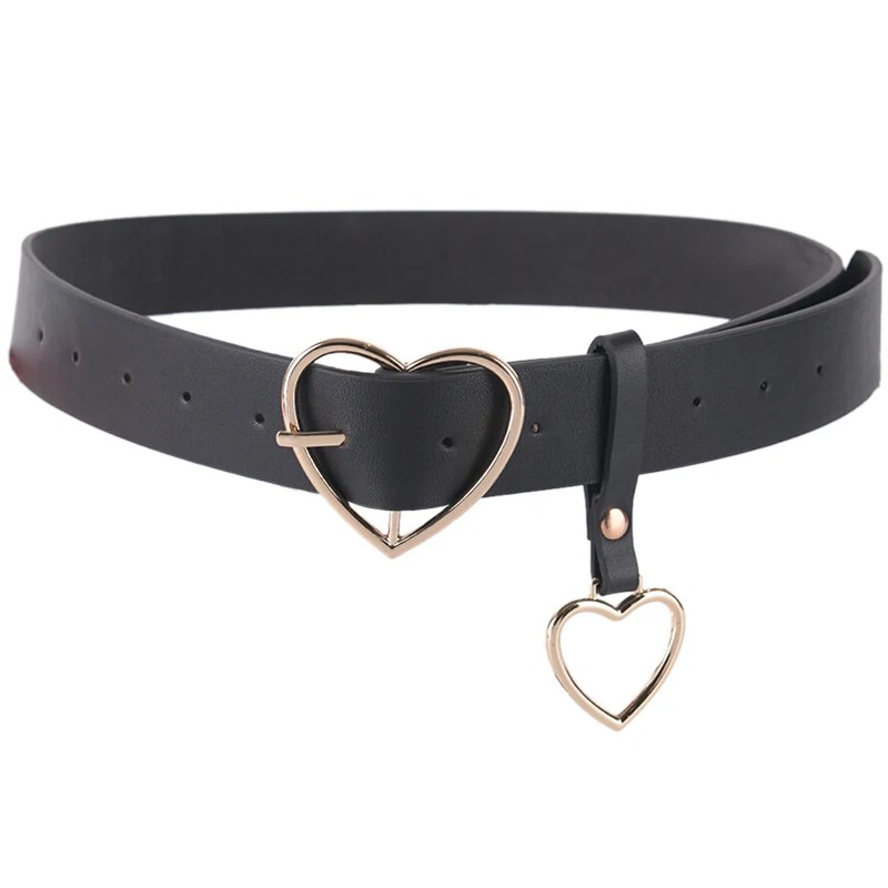 

Harajuku Fashion Mens PU Leather Punk Belts For Women Metal Buckle Heart Dress Waist Belt For Men Women Jeans Ceinture Femme