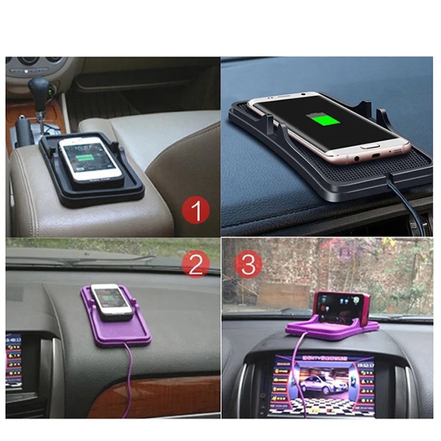 

Car Qi Wireless Charger 2 in 1 Anti Slip Car Dashboard Phone Holder Stand Wireless Charging Pad For iPhone X XR XS Max 8 Plus