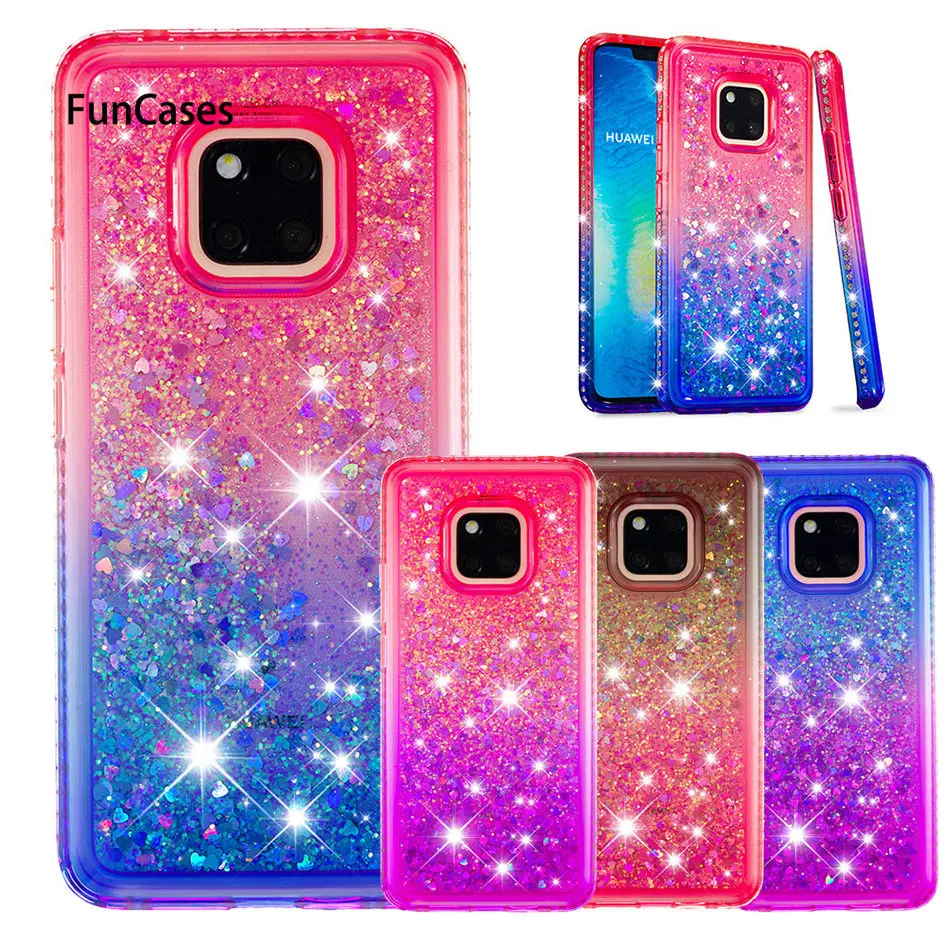 Y6 2018 Алмазный блестящий чехол для телефона huawei P20 Lite Nova 3e градиентный жидкий