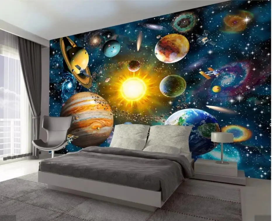 3D Hand Painting Space Universe Wallpaper Wall Mural Decals for Kids Boys Bedroom Home Decor Custom Carton Papers | Обустройство дома