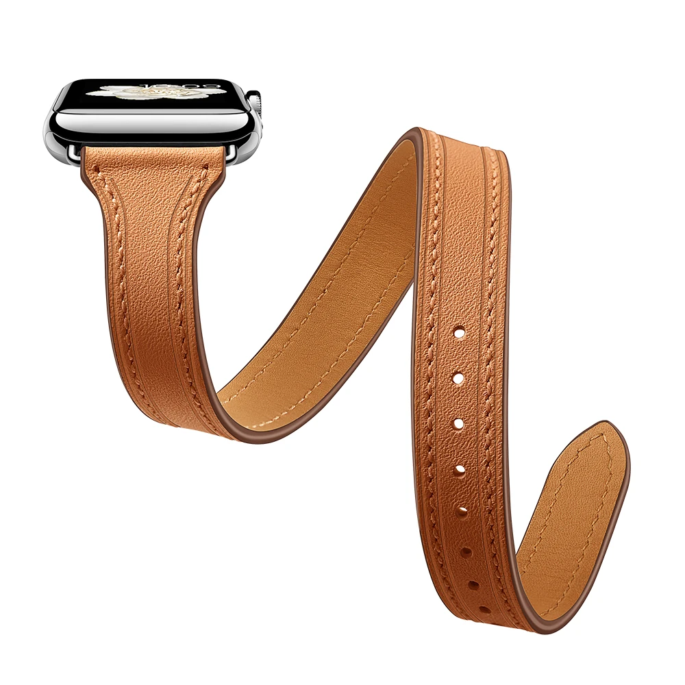 Элегантный двойной тур из натуральной кожи ремешок для Apple Watch Series 4 3 2 1 Женский