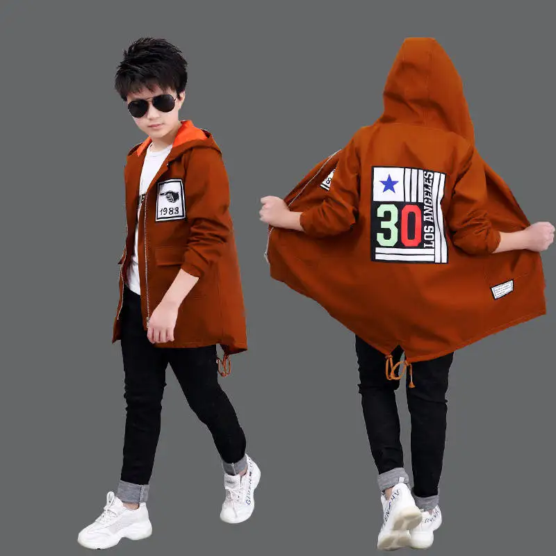 

Spring & Autumn Polyester Jacket For Boy 2021 Korean Version Mid-Length Windbreaker Coat Hooded Casual Slim Children's Clothing
