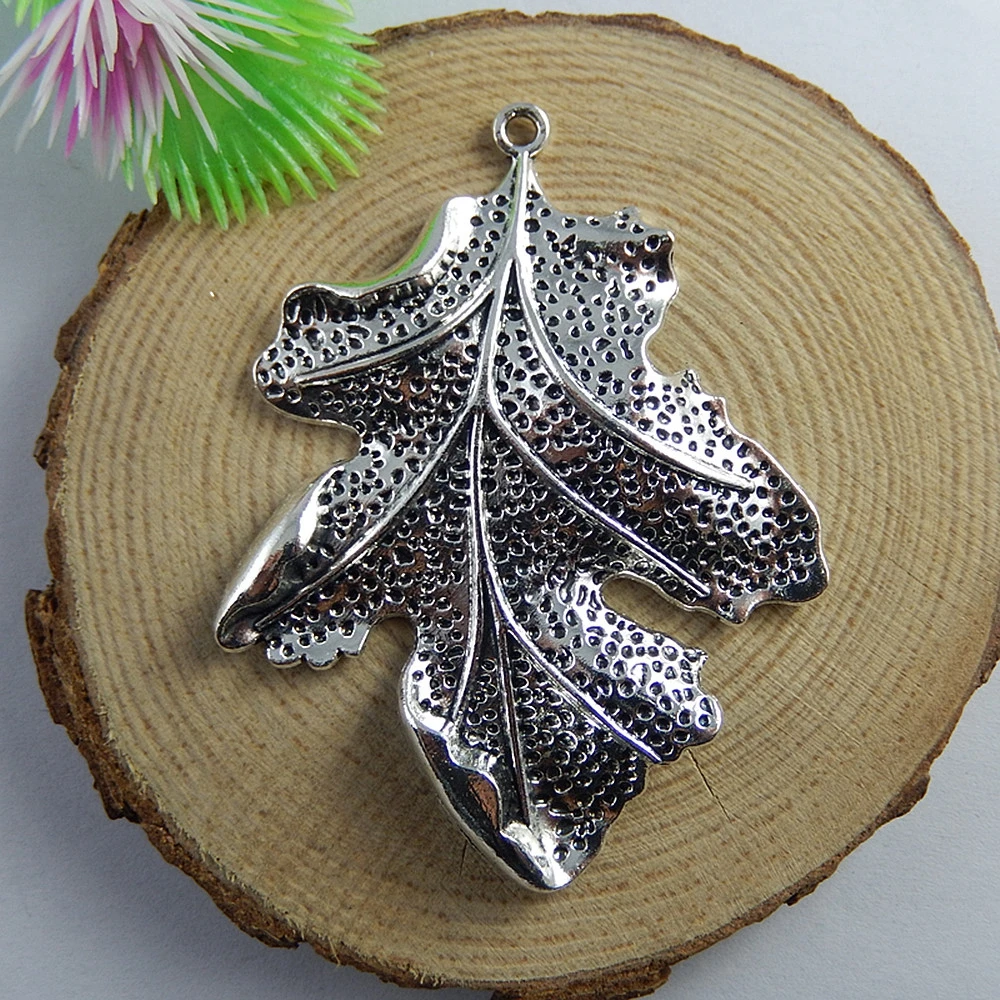 

2pcs/lot Silver color Leaves Shape Vintage Necklace Pendant 66*51*6mm Jewelry Accessories Handmade Special Women Gifts 51151