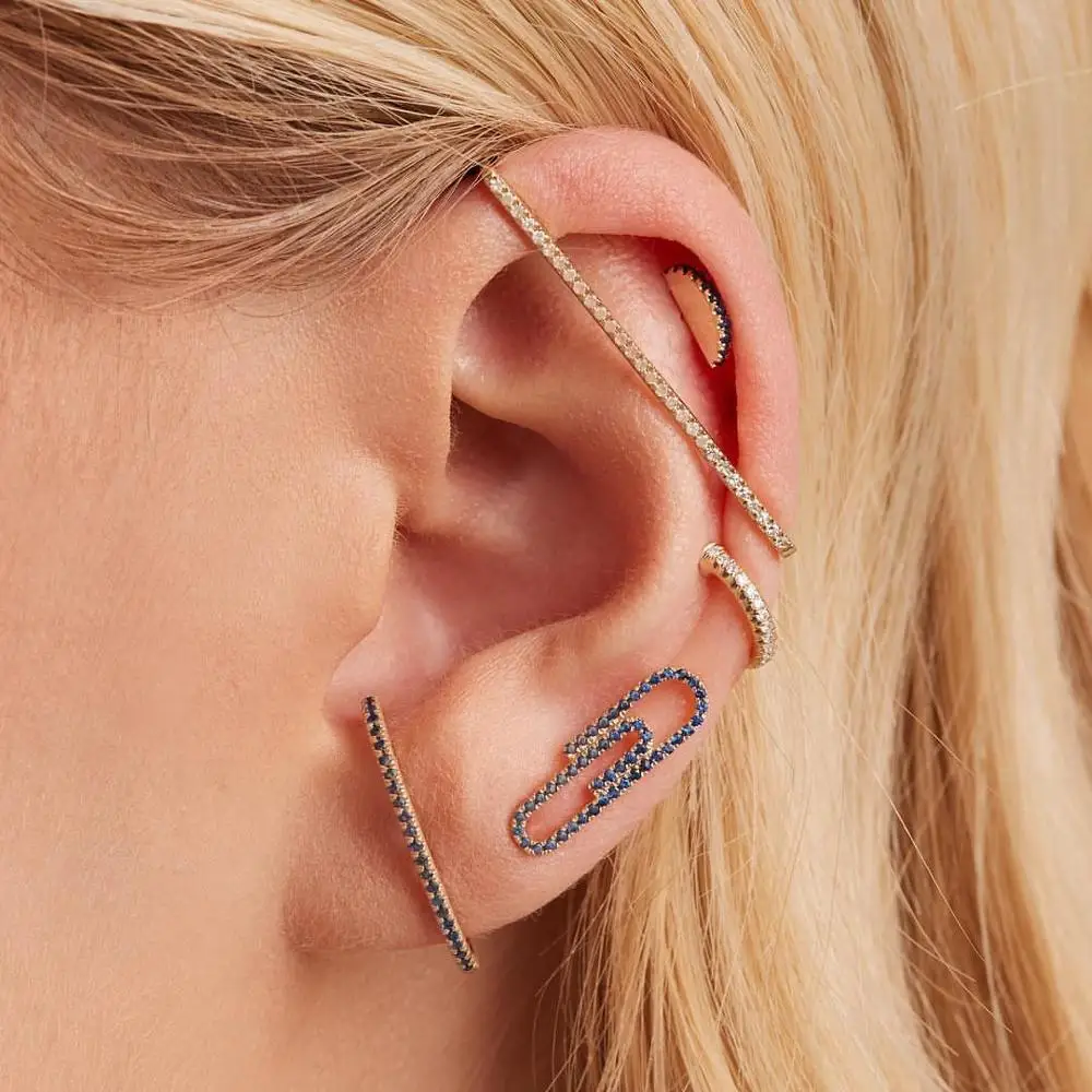 fashion women jewelry 1 piece ear cuff no piercing ear clip white rainbow cz rectangle cuff earring images - 6