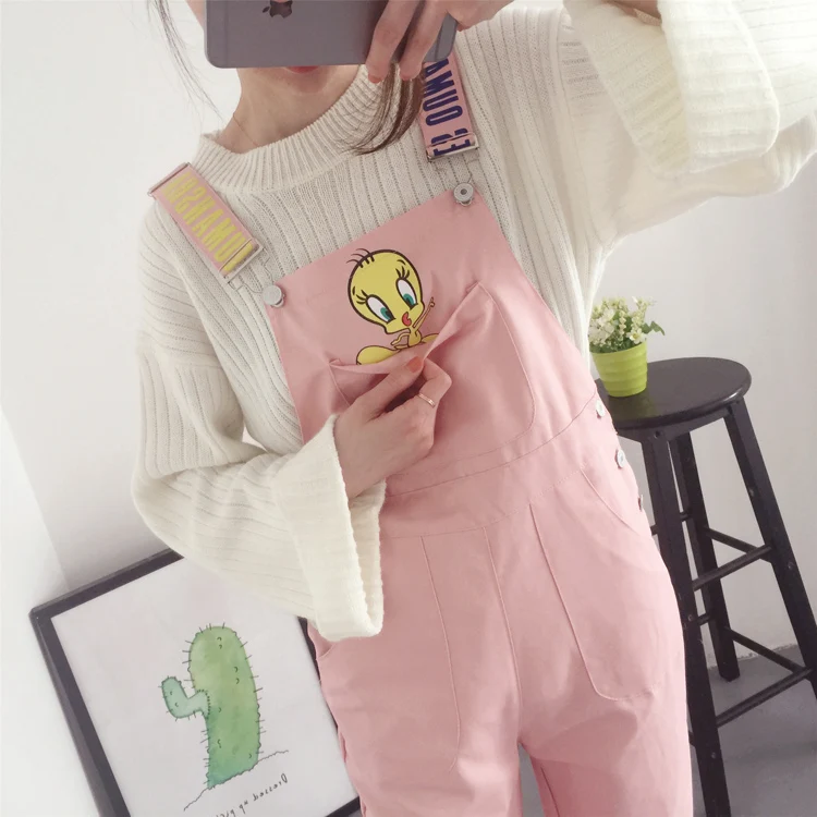 Комбинезоны женские мультфильм Kawaii сладкий розовый мягкий Универсальный досуг женские модные Студенты шикарные женские простой в Корейском Стиле Прекрасный