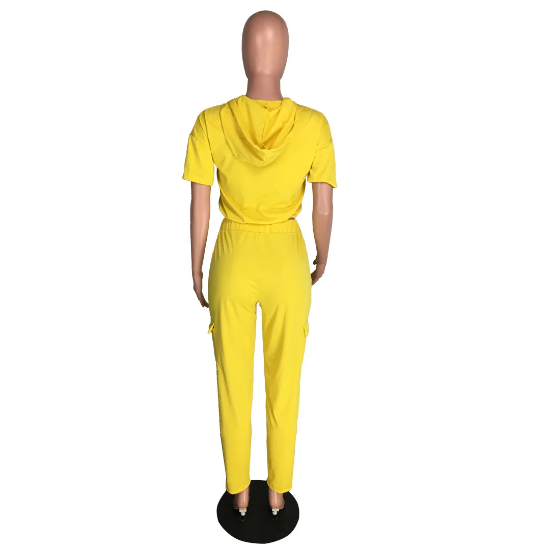 Vertvie Sports Running Set Hot Sale Short Sleeve Hooded Tops for Women Full Pants Running Casual Streetwear Summer Sports
