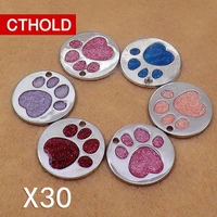 cthold 30pcslot circle dog paw shape id tag glitter stainless steel 3d blank pet supplies collar accessories engraved tell