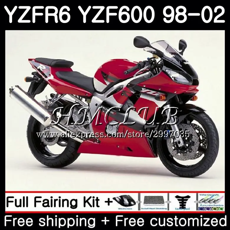 

Bodys Glossy red For YAMAHA YZF600 YZF R6 1998 1999 2000 2001 2002 13HC.11 YZF 600 YZF-R6 YZF-600 YZFR6 98 99 00 01 02 Fairing