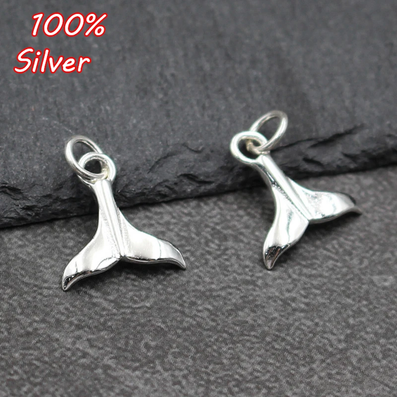 Real 925 Sterling Silver Small Pendant Charms Animal Whale Fish Tail Charm Mermaid Tails Bead Pendant For DIY Bracelet Necklace
