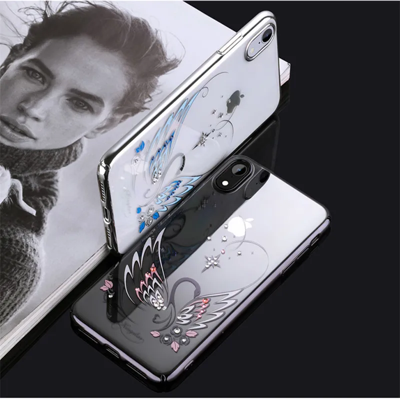 KINGXBAR Cartoon Bling diamond Cover for iPhone X Xs XR XS Max Swan Pattern Authorized Swarovski Plastic Case Capa |