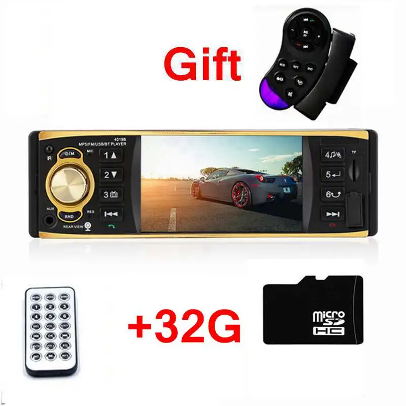 add 32G Card 1 Din автомагнитола 4,1 дюймов стерео плеер MP3 MP5 автомобильный аудио плеер Bluetooth рулевое колесо Дистанционное управление USB AUX FM - Цвет: add 32G Card