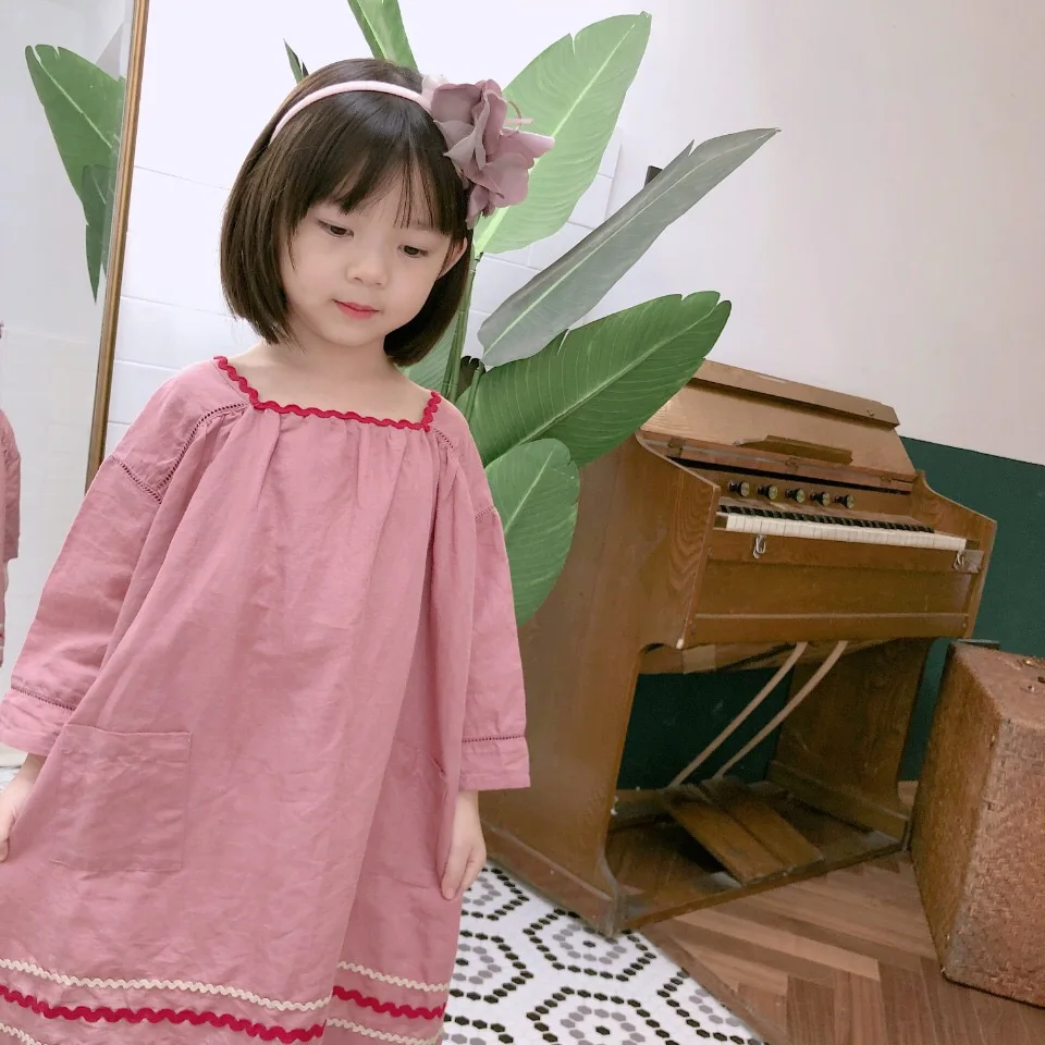 kids dresses for girls baby girl clothes Retro red bean paste color loose dress 2019 new design lovely | Детская одежда и обувь