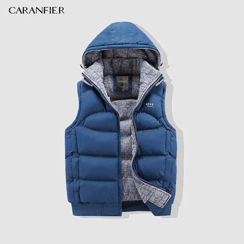 

CARANFIER Men's New Winter Vest Thermal Sleeveless Jackets Men Casual Slim Fit Autumn Hat Detachable Vests Men Brand Waistcoat
