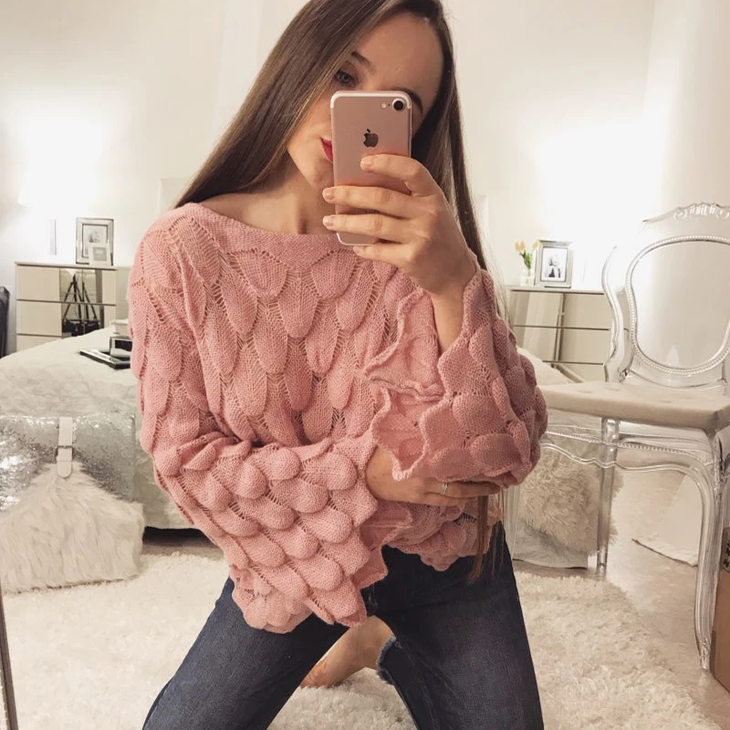 Spring Elegant Knit Jumpers Ladies Sweater Fashion Loose Hollow Out Women Sweaters and Pullovers Cute 3D Sueter Mujer Female | Женская