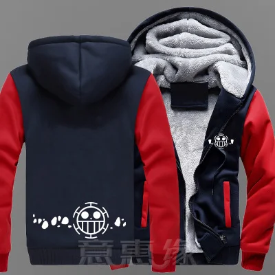 Новые зимние куртки и пальто одна деталь Толстовка аниме Trafalgar D водное право с капюшоном Толстая молния мужские толстовки