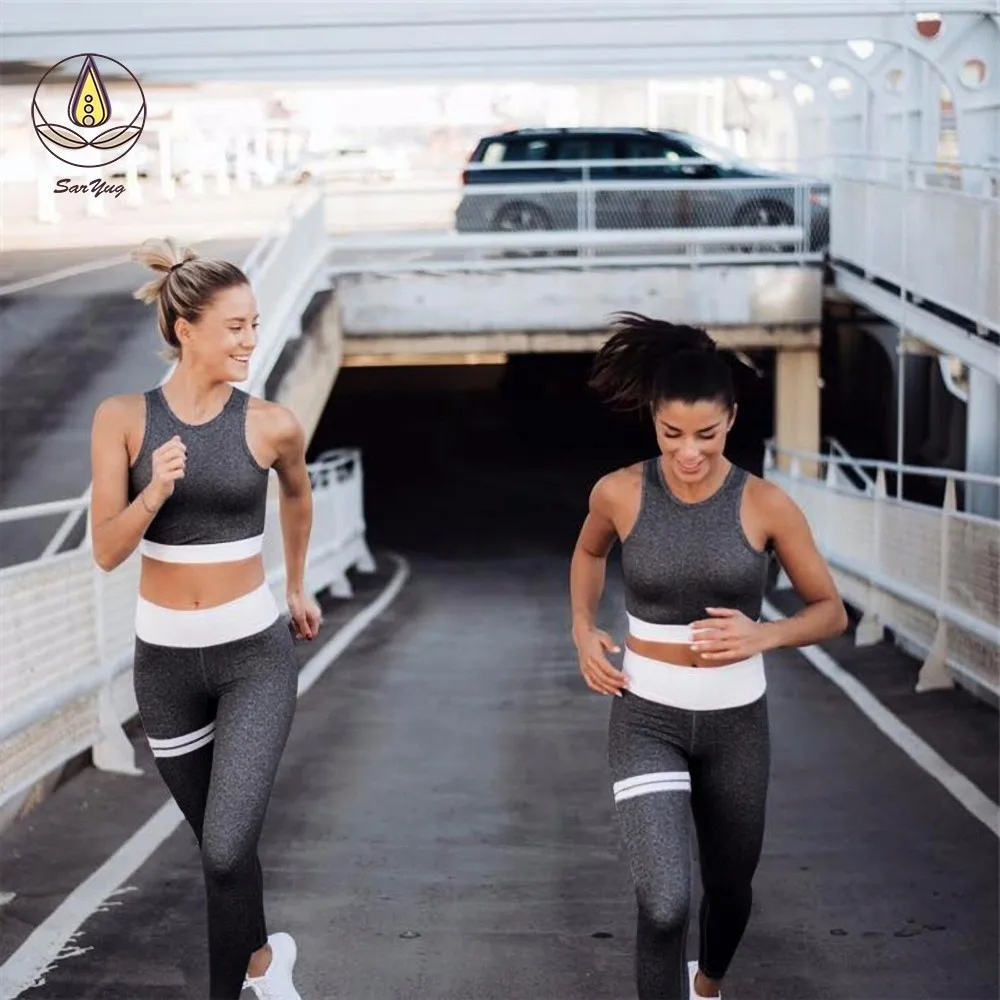 2 Pcs Women Yoga Set Fittness Wear Geometric Sport Clothing Seamless Bra Cross Belt Vest High Waist Leggings Girl Pants | Спорт и