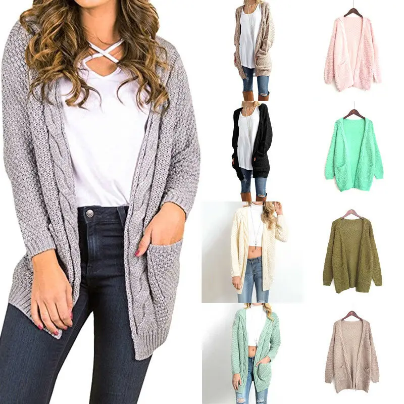 

Women Cable Needle Sweater Long Sleeve Knitted Cardigan Outwear Coat Jacket