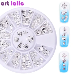 Металлические 3D Запонки-бисер для дизайна ногтей, 12 ячеек, морская звезда