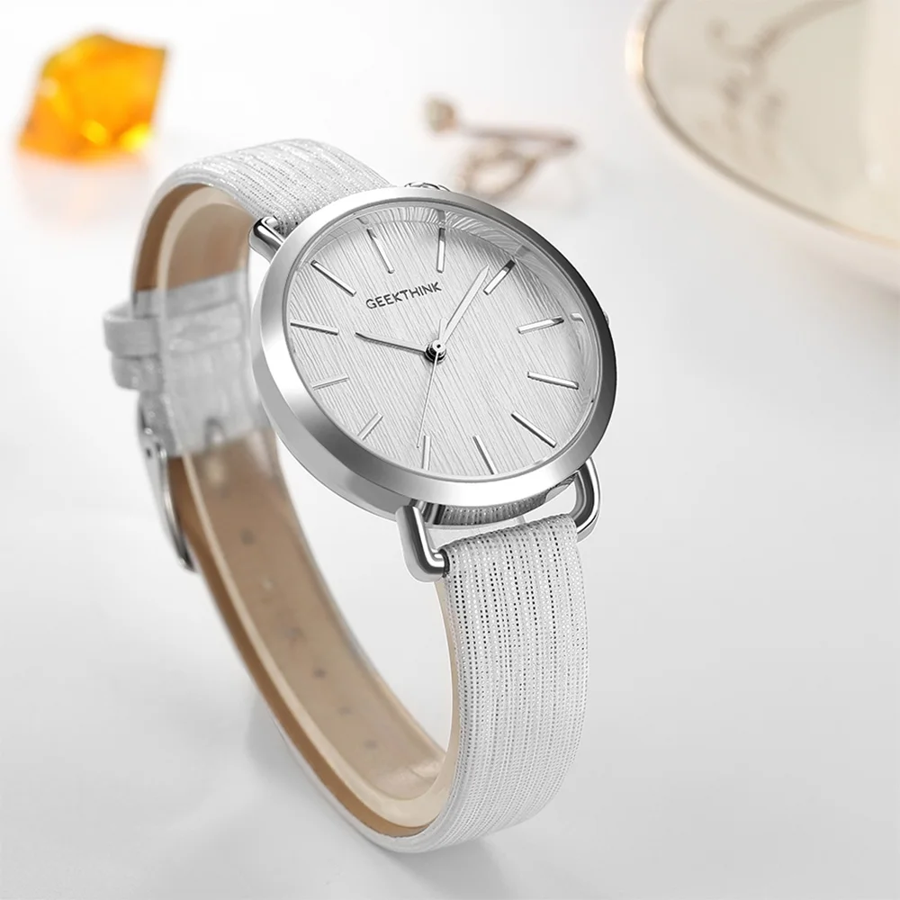 Женские кварцевые часы Geekthink повседневные из натуральной кожи с серебристым