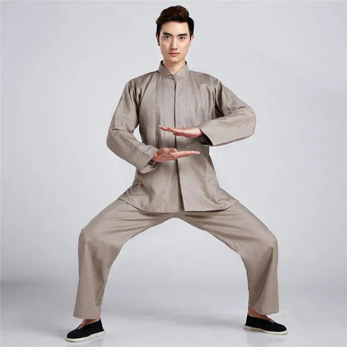 Gray 2 Китайский Мужской традиционный хлопковый льняной костюм кунг-фу, униформа Тай Чи, высококачественная одежда, Размеры M, L, XL, XXL, XXXL, 2516-4 - Цвет: Gray 2