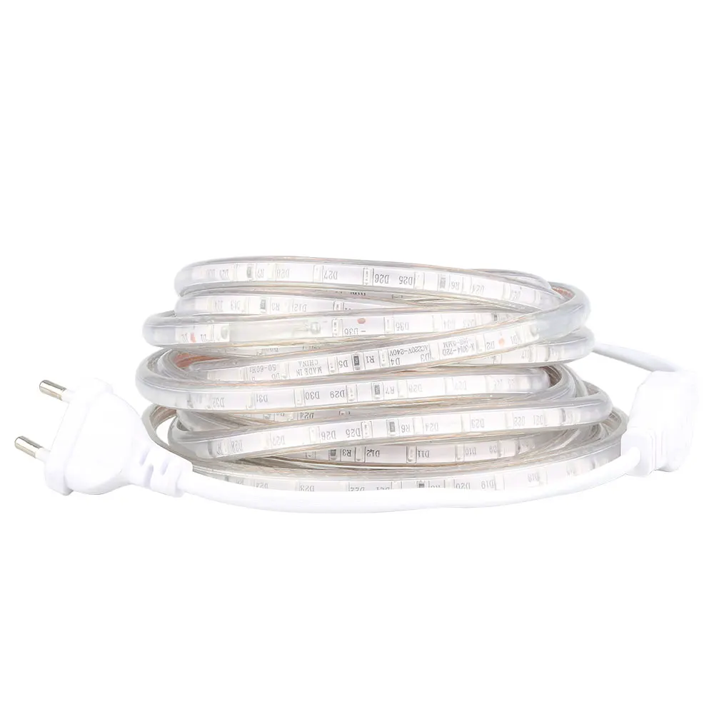 AC220V светодиодный полосы светильник 3014 SMD многоцветный 72 светодиодный/M RGB IP65 Водонепроницаемый гибкий светодиодный лента светильник AC220V 1 м 2 м 5 м 10 м вне помещения