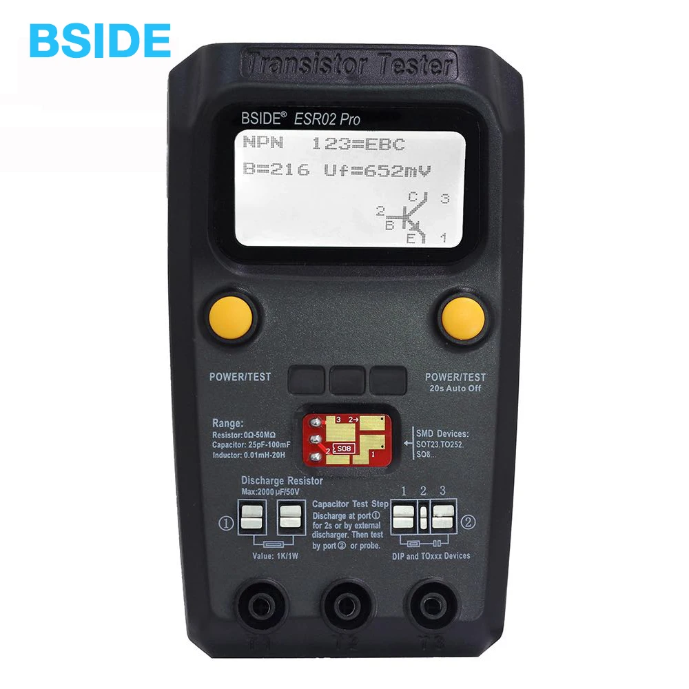 BSIDE ESR02 PRO Цифровой транзистор SMD компоненты тестер Диод Триод Емкость индуктивность мультиметр ESR метр