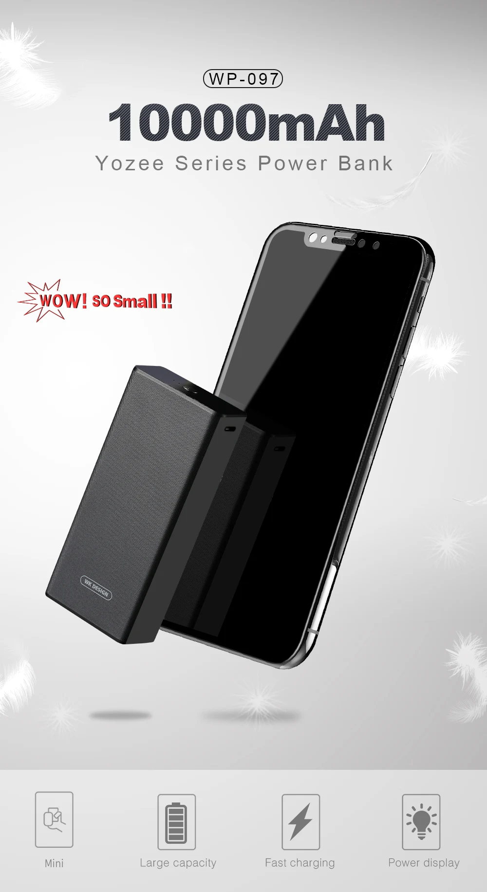 WK mi ni power Bank 10000 мАч Carregador Portatil портативный внешний аккумулятор для iPhone Xiaomi mi внешний аккумулятор