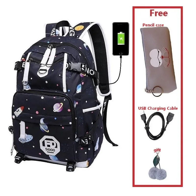 Set 23 Рюкзак с USB зарядным устройством для женщин, школьная сумка для девочек, сумка через плечо, рюкзак с принтом, водонепроницаемый ранец, школьные сумки для девочек-подростков - Цвет: Set 23