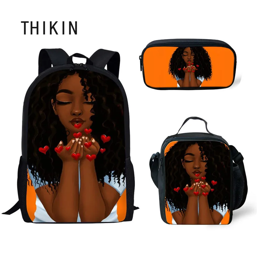 THIKIN Back To School черный искусства АФРИКАНСКАЯ ДЕВУШКА культуры школьные сумки для