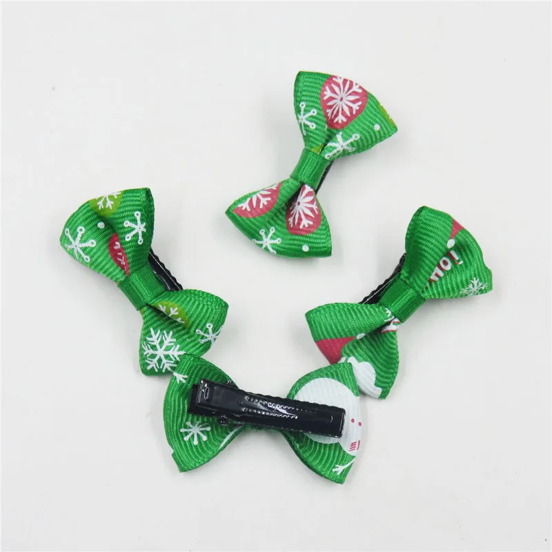Green With Clip 2 шт./лот, Яркие Рождественские маленькие заколки для волос с бантиком для девочек, детские эластичные резинки для волос, резинка для волос, зажимы, аксессуары для волос для детей - Цвет: Green With Clip