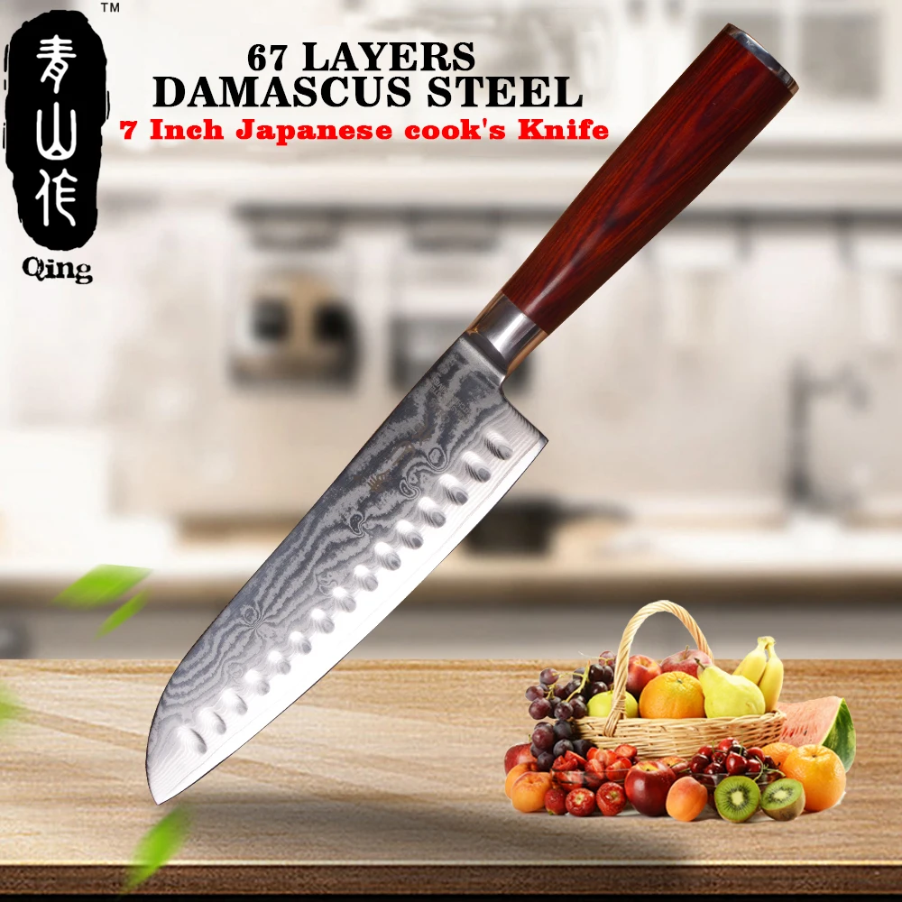 QING 7 дюймовый дамасский нож профессиональный японский повара Высококачественный