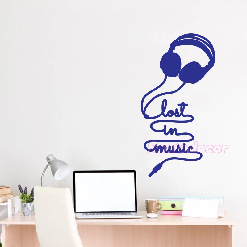 Stickers Design Lost-in-Music-Cuffie Vinyl Wall Decals Removable Mural Art Bedroom Decor Living Room Home Poster | Дом и сад
