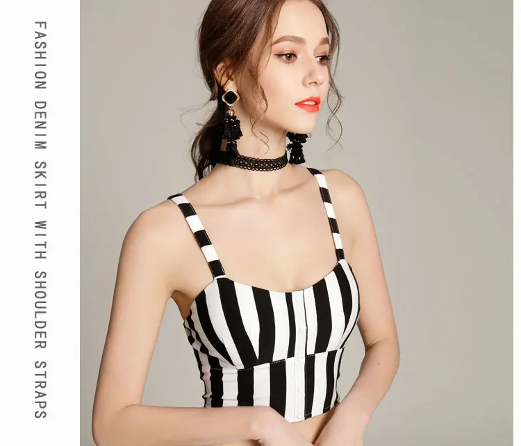 Black Striped Женские топы в полоску с v-образным вырезом без рукавов, женские укороченные Осенние блузки с открытой спиной, активная одежда, Blusa, сексуальные летние топы на бретельках - Цвет: Black Striped