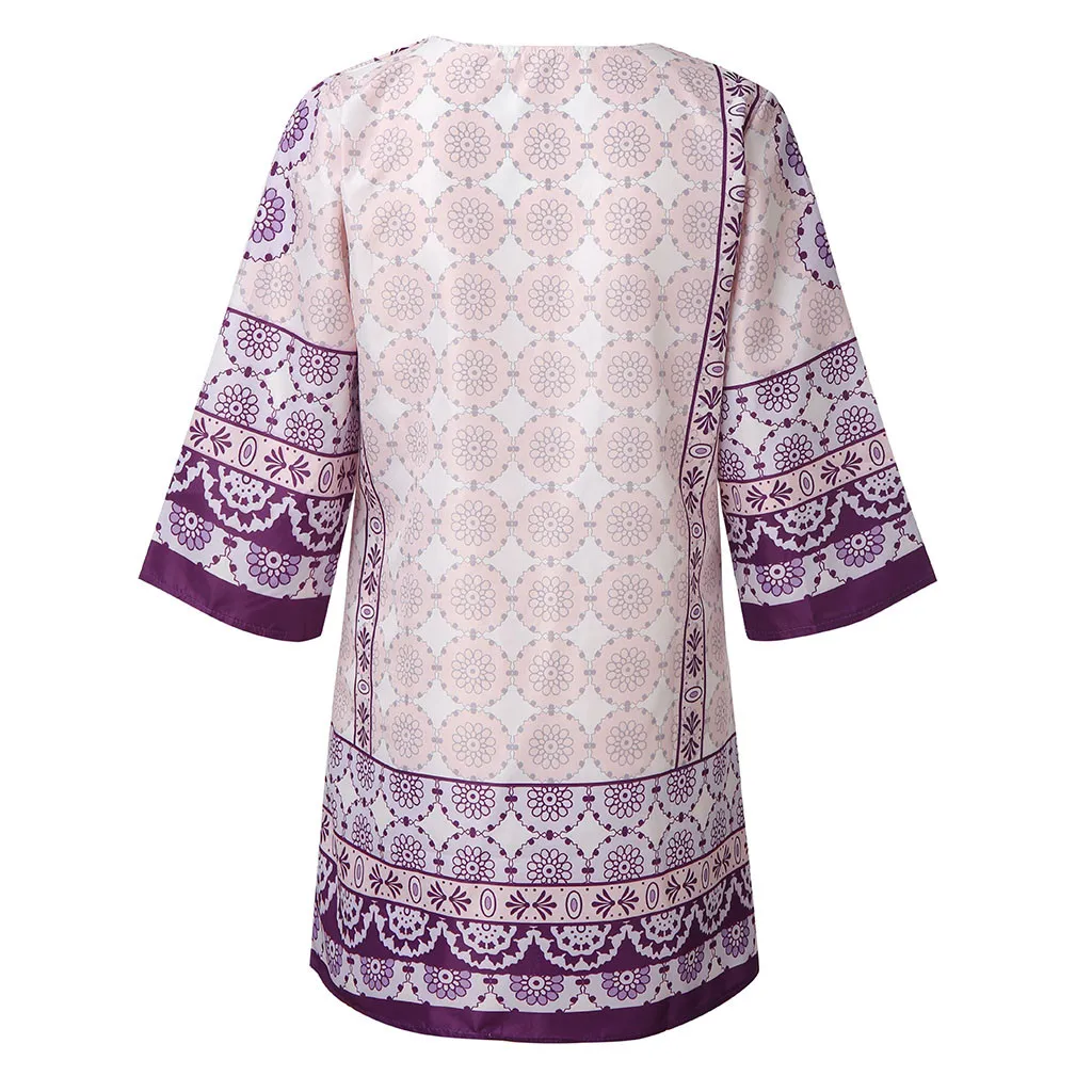 Этническое женское летнее модное Повседневное платье с принтом и v-образным