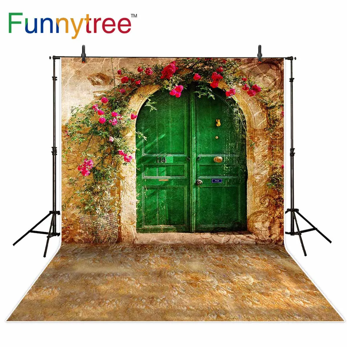 

Фоны Funnytree для фотостудии зеленая дверь цветок винтажный весенний природный профессиональный фон для фотосъемки