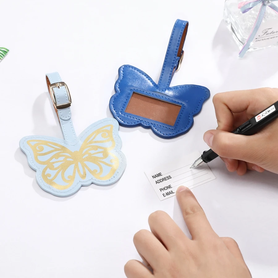 Кожаный чемодан с милыми бабочками бирка для багажа ярлык сумка подвеска
