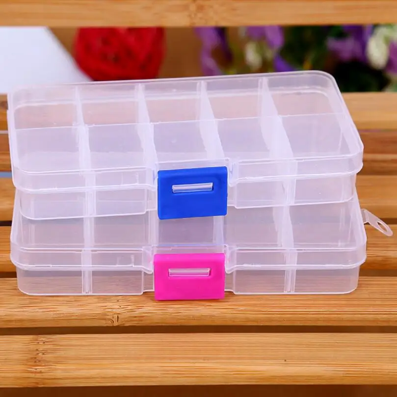 Free Shipping Adjustable 10 Compartment Plastic Clear Storage Box for Jewelry Earring Tool Container LX4108 | Дом и сад